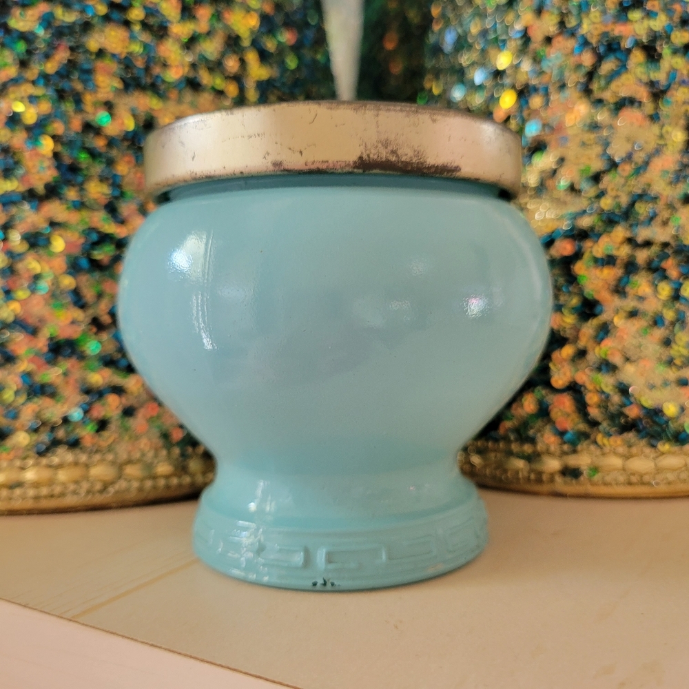 Vintage Avon Bird of Paradise Jar (empty) ~ Pretty Blue w/Colorful Embossed Lid